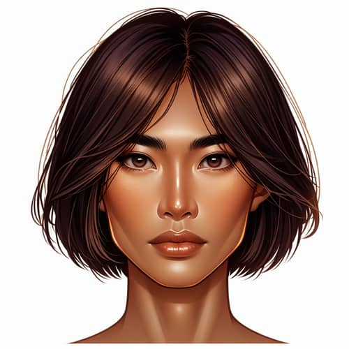 Asian Man with Bob Haircut - Charming Illustrated Portrait