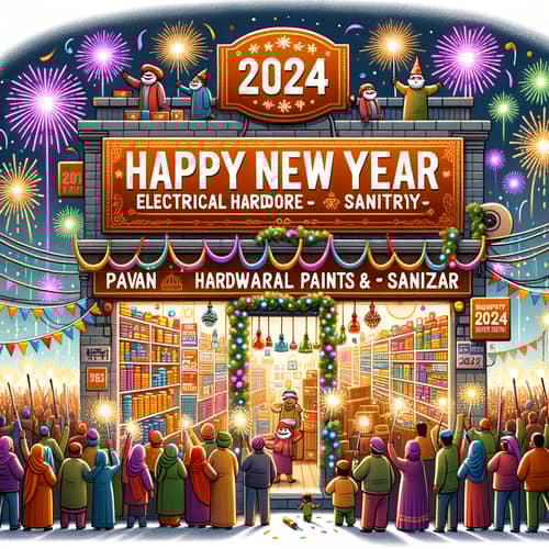New Year 2024 Festive Scene with Sparklers, Confetti & Celebration