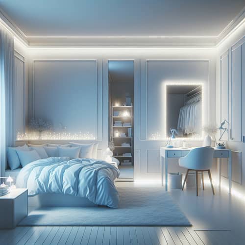 Serene Bedroom with Queen Size Bed and Calming Blue Comforter
