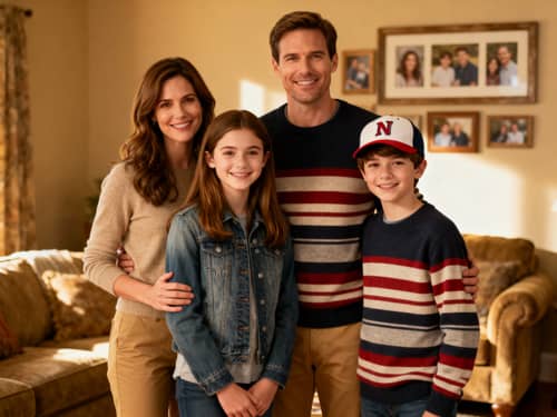 American Family of Four - Brown Hair and Togetherness