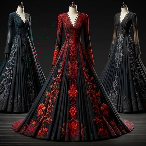 Targaryen Black & Red Full-Length Dress - Medieval Fantasy Style