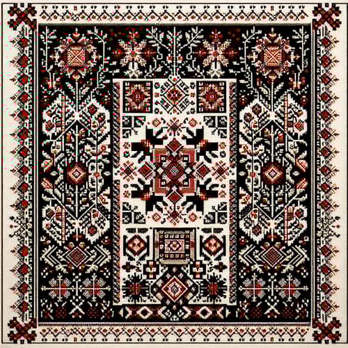 Ukrainian Slavic Pattern: Black & Red Geometric Design