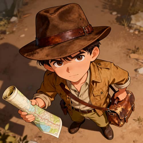 Topdown Explorer Character in Indiana Jones Style Hat Topdown Explorer Character in Indiana Jones Style Hat