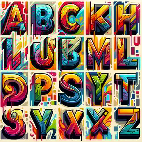 Vibrant Latin Alphabet Art: Expressive Urban Street Composition