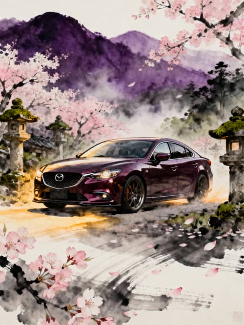 Dark Plum Mazda 6 GH in Serene Japanese Setting