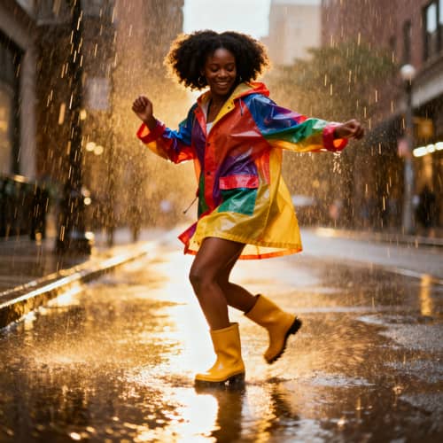 African American Woman Dancing in the Rain