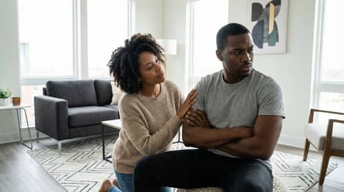 Calming Anger: Supportive Wife's Embrace Calming Anger: Supportive Wife's Embrace