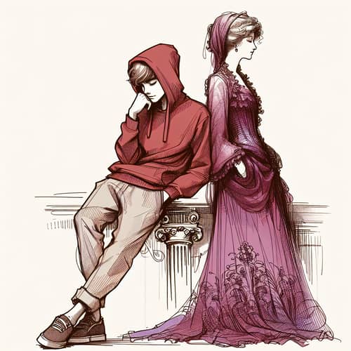 Art Nouveau Style Sketch of Young Man and Woman