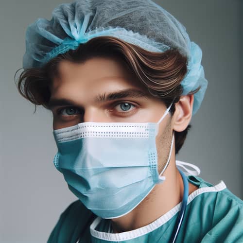 Russian Man in Surgical Clothing with Medical Mask
