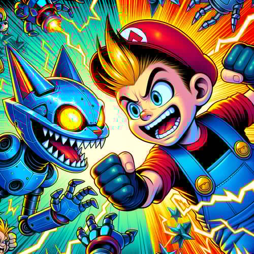 Epic Showdown of Mischievous Boy, Robotic Cat & Plumber