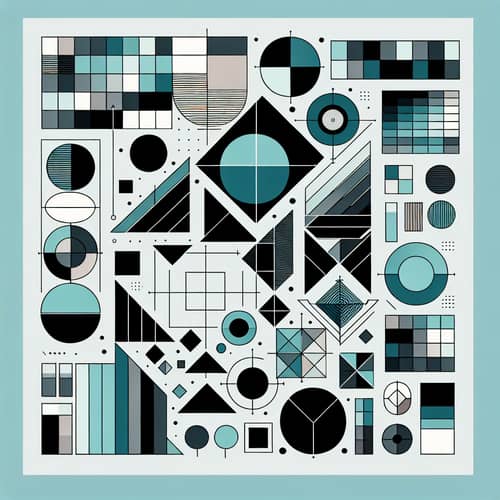 Minimalist Geometric Shapes Drawing in Teal, Black, Gray
