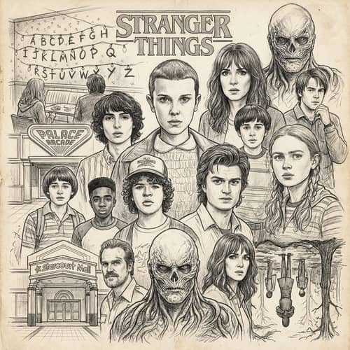 Stunning Stranger Things Pencil Character Collage Stunning Stranger Things Pencil Character Collage