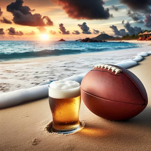 Football on Sand by Ocean - Enjoy a Cold Beer