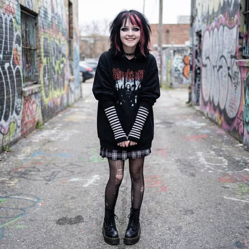 Trendy Emo Girl with Pink Streaks and Blue Eyes