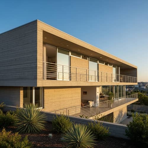 Modern East-Facing Concrete House with Balconies