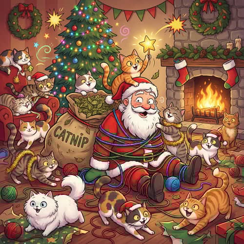 Whimsical Cat Chaos: A Festive Catnip Gathering Whimsical Cat Chaos: A Festive Catnip Gathering