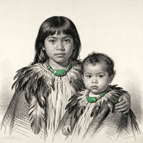 Māori Siblings Graphite Sketch | Renaissance Style Art
