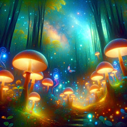 Mystical Forest with Glowing Mushrooms | Ethereal Digital Painting