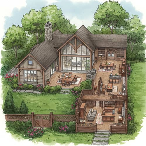 Rustic Modern House Design with Library & Garden