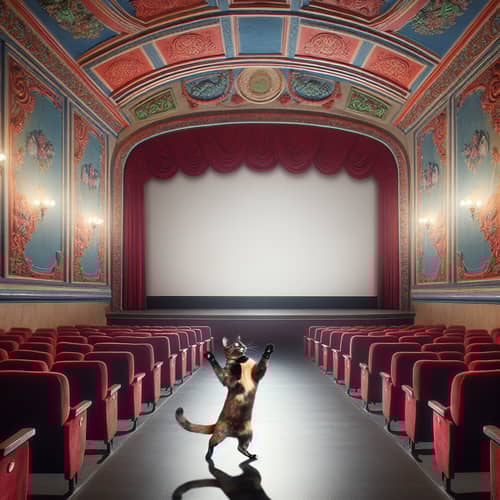 Enchanting Tortoiseshell Cat Dance Performance in Vintage Theatre