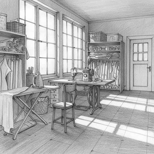 Explore a Tailor Workshop Layout with Pencil Sketch