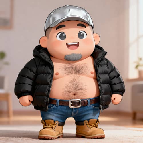 Cute Cartoon Heavyset Man in Stylish Outfit Cute Cartoon Heavyset Man in Stylish Outfit
