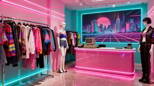 Beautiful Retrowave Clothing Store - Interior Design