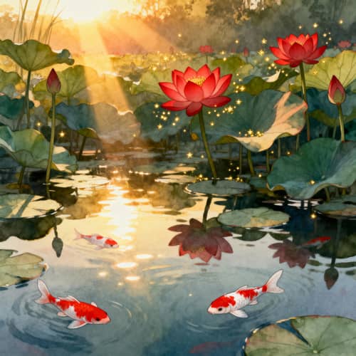 Ethereal Manhwa Style Lotus Pond Background