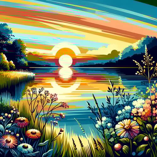 Abstract Serene Landscape – Sunsets and Wildflowers