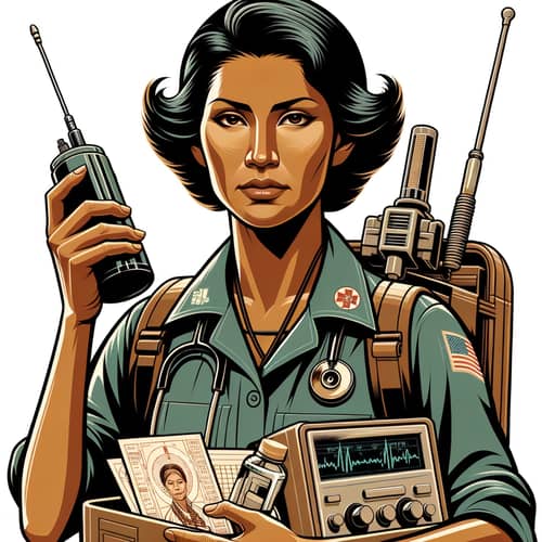 Native American Woman Carrying Intelligence Data, Radio Parts, and Medical Supplies