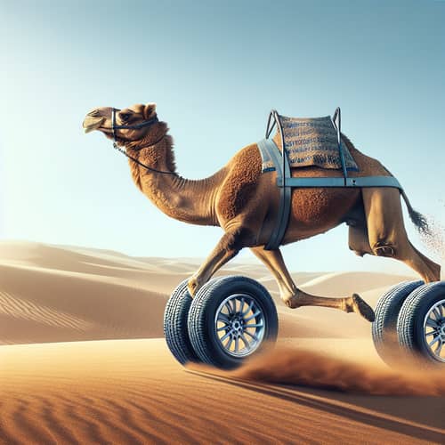 Camel with Car Wheel Feet Running