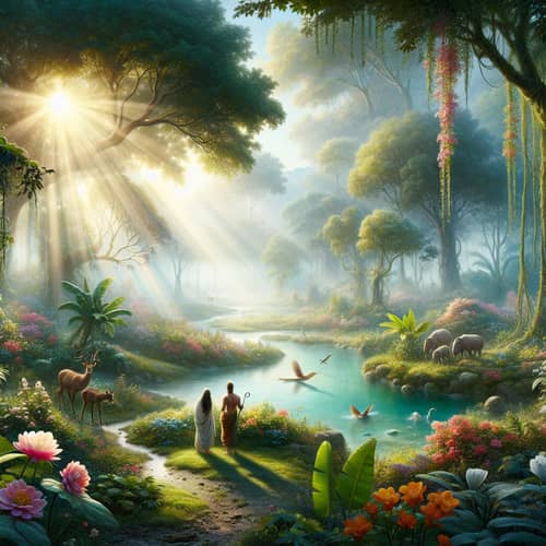 Garden of Eden: Serene Paradise with South Asian Inhabitants