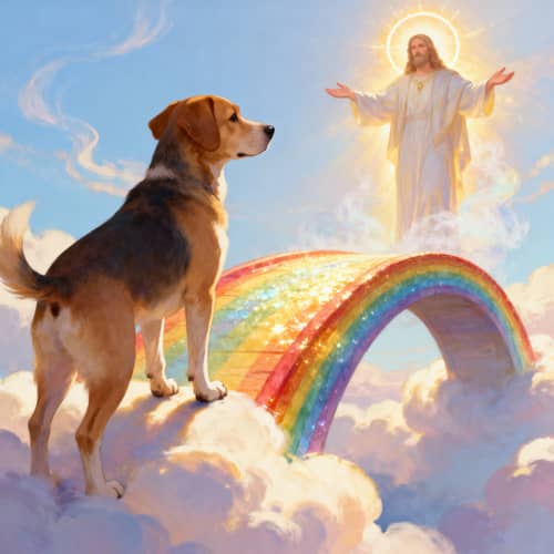 Dog Crossing Rainbow Bridge to Heaven Dog Crossing Rainbow Bridge to Heaven