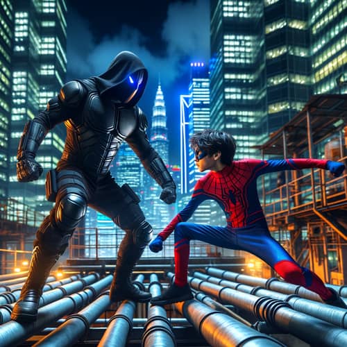 Batman vs. Spiderman: Epic Night Battle - City Skyscrapers
