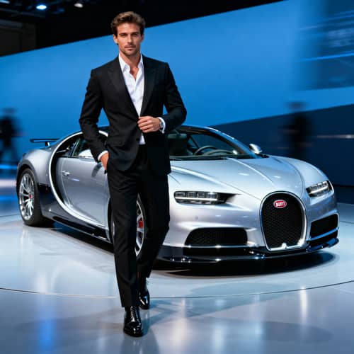Stylish Model with Bugatti Sports Car Stylish Model with Bugatti Sports Car