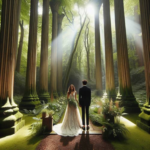 Enchanting Woodland Wedding Ceremony of Caucasian Bride and Black Groom