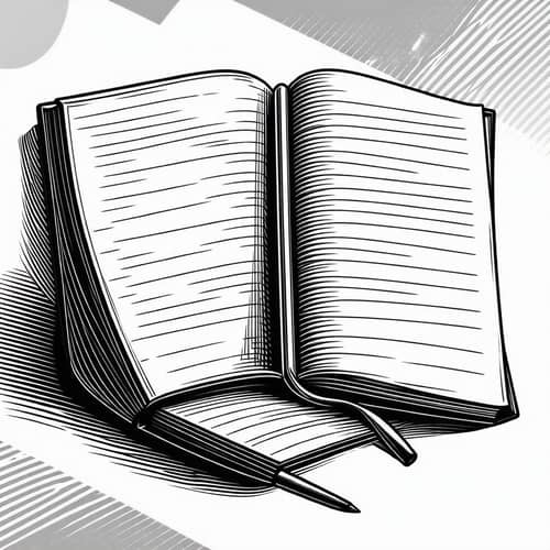Detailed Notebook Black & White Line Drawing