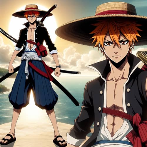 Ichigo from Bleach as One Piece Straw Hat Pirate