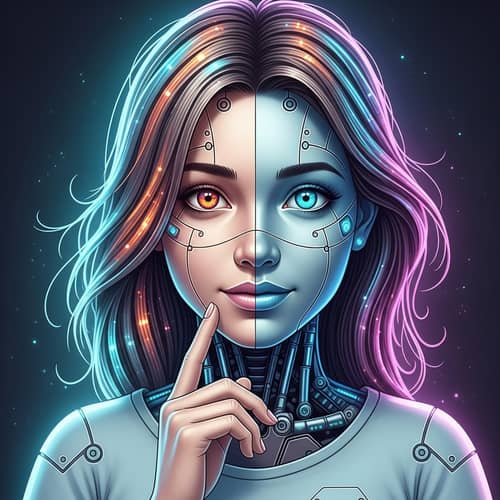 Coloring Page: Futuristic AI Teenage Girl