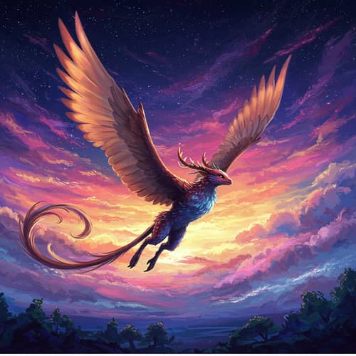 Mythical Creature in Dreamy Night Sky Art
