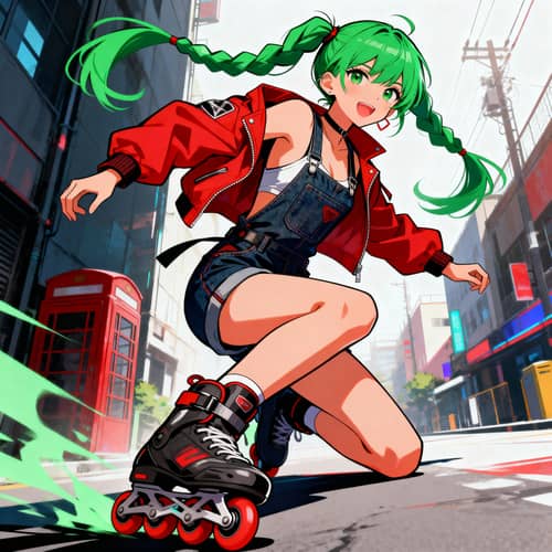 Cool Anime Girl in Street Fashion with Roller Skates