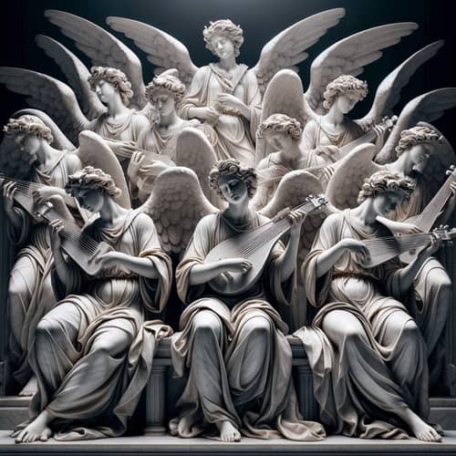 Renaissance Style Marble Angels with Serene Music Aura