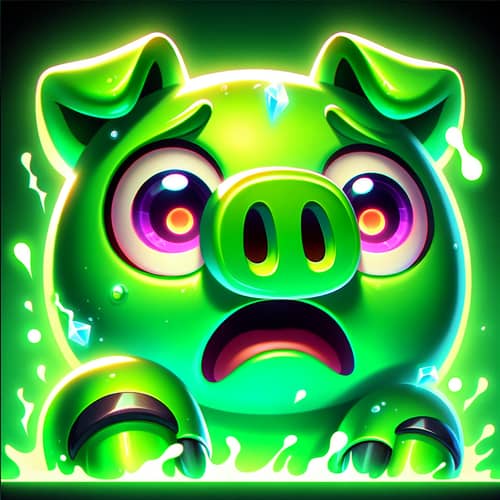 Terrified Green Pig - Vibrant & Panicked Cartoon Pig