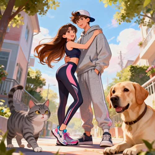 Vibrant Cartoon Scene of Stylish Young Models
