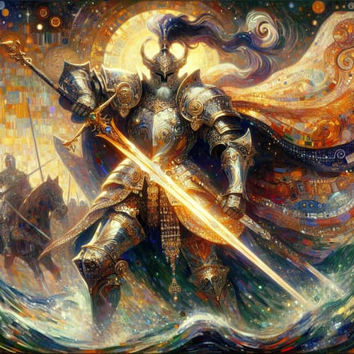 Majestic Warrior in Gustav Klimt Style - Digital Fantasy Art