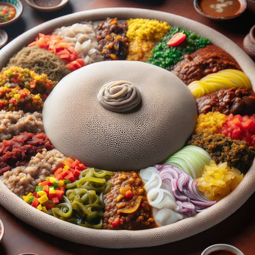 Traditional Ethiopian Dish - Colorful Injera Platter