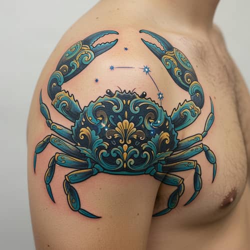 Sicilian Cancer Zodiac Shoulder Tattoo Design