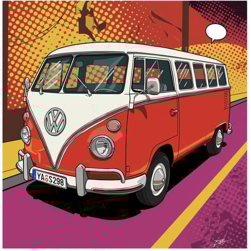 Bold Pop Art Interpretation of Volkswagen Kombi