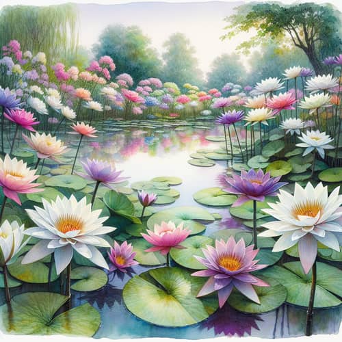 Watercolor Lilies: Serene Pond Blooms
