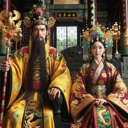 Traditional Chinese King and Queen in Majestic Attire